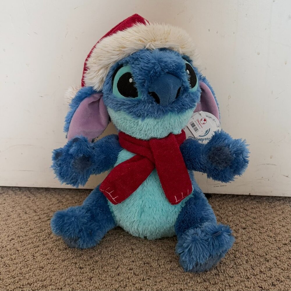 DISNEY STORE Stitch Santa Plush Christmas Stuffed Lilo NWT Scarf Hat Whip